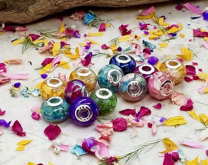 4 for 100 Dollars.  Memorial Jewelry,  European Large hole bead. Wedding Flowers. Jewlery made Funeral Flowers. Memorial beads