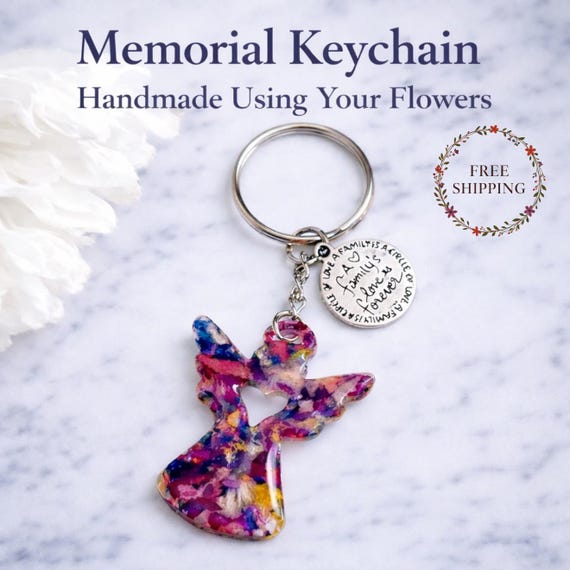 Memorial Angel Keychain – Handmade with Your Flowers, Custom Keepsake Jewelry