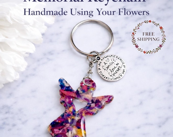 Memorial Angel Keychain – Handmade with Your Flowers, Custom Keepsake Jewelry