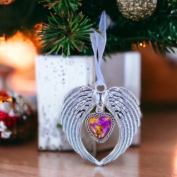 Angel Wing Christmas Ornament, Memorial Flower Keepsake