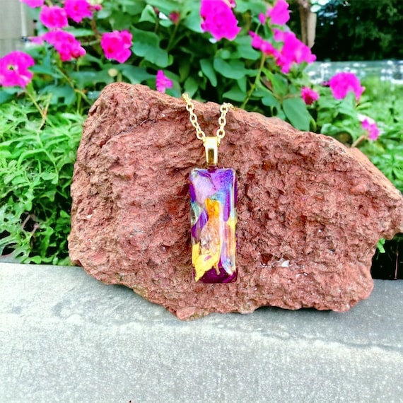Rectangle Flower Petal Memorial Pendant, Custom Resin Jewelry