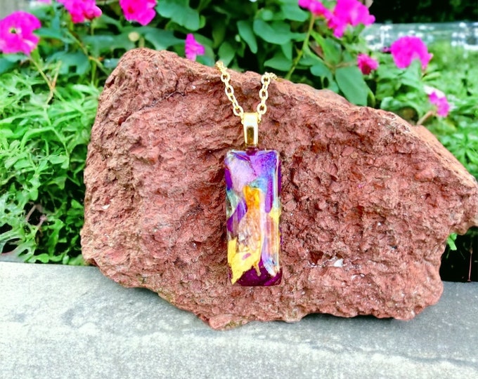 Rectangle pendant.  Memorial Jewelry, Memorial beads. Wedding flowers. Funeral flowers. Made with real flowers