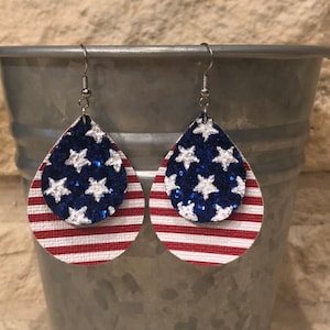 American Flag Glitter Earrings