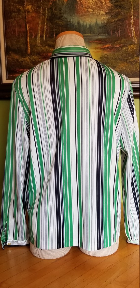 Vintage Women's Long Sleeve Green Striped Button … - image 4