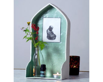 Home altar/ shrine/ Butsodan, handmade from earthenware -water green-