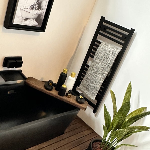 1:12 Black Towel Warmer/Radiator - Modern Miniature Dolls House Bathroom
