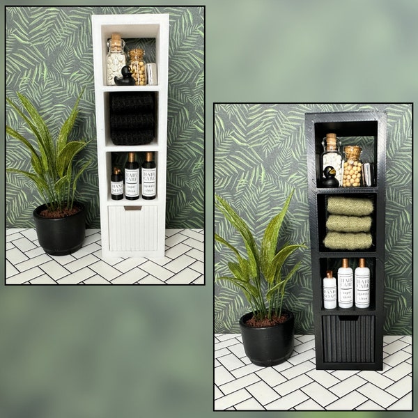 1:12 IKEA Kallax Style 1x4 Cube Storage Shelves - Modern Miniature Dolls House Bathroom