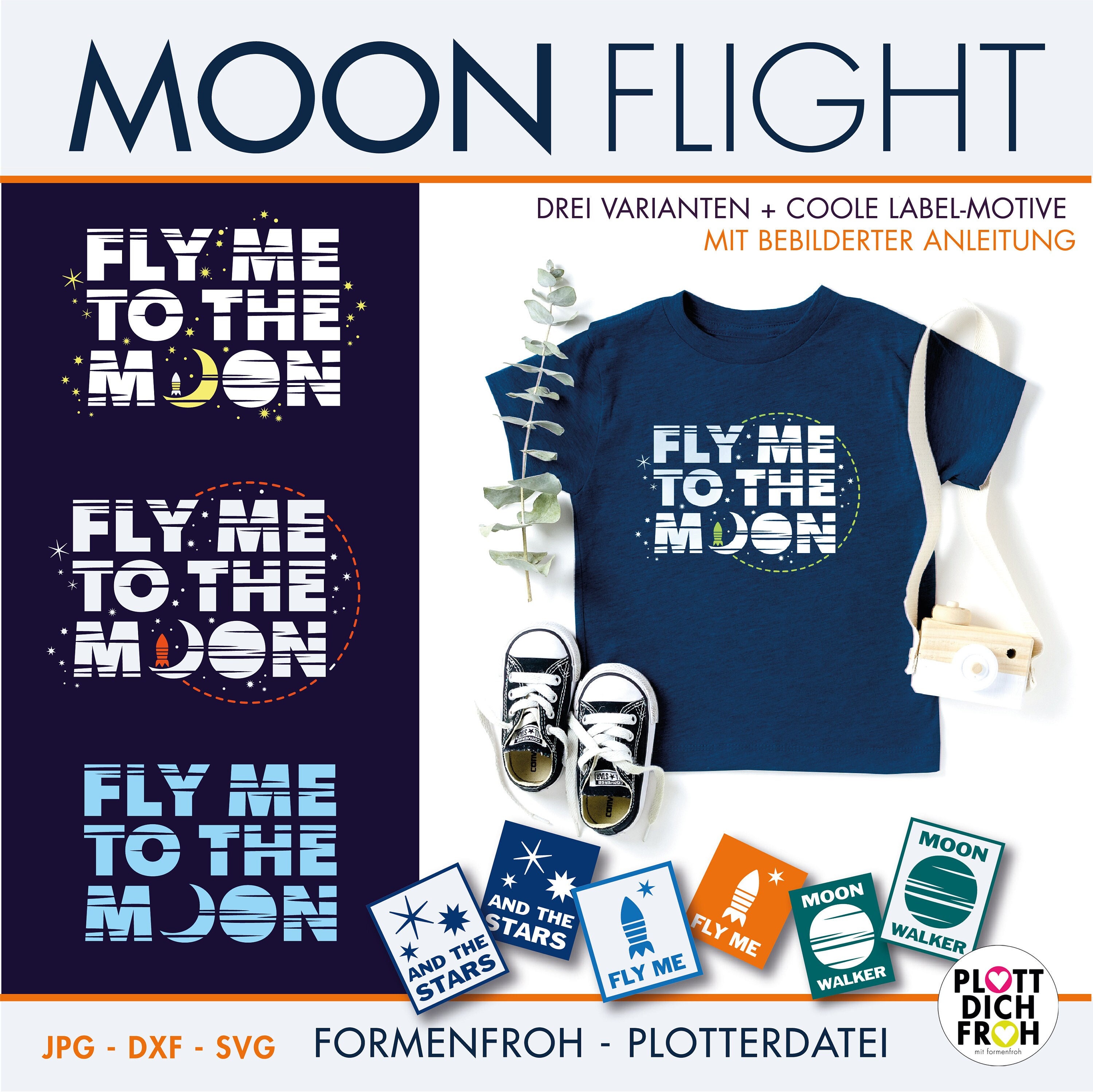 MOON FLIGHT- Fly me to the Moon - Moon - Rocket - Stars - Plotter File - Formenfroh
