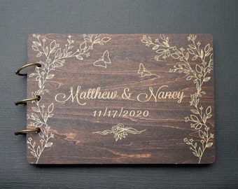 Guest Book Rustic Wedding, Wood Custom Engraved Guest Book, Wedding Album, Personalized Guest Book, Wedding Favours, Custom Text Photo Album