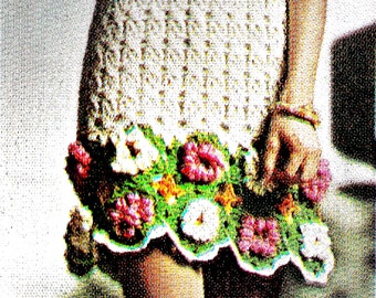 Flowery Border Dress • Lace Summer Motif Flower • 1960s Vintage CROCHET Pattern PDF Download