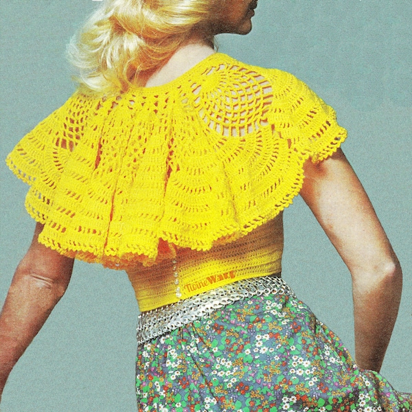 Lace Cape Top • Elegant Pineapple Lacey Summer Blouse • 1970s Vintage CROCHET Pattern PDF Instant Download