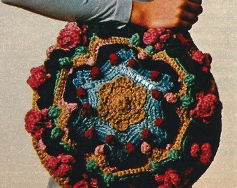 Pinwheel Pillow Bag • RARE Hard to Find • Boho Hippie Spiral Purse • 1970s Vintage CROCHET Pattern PDF Download