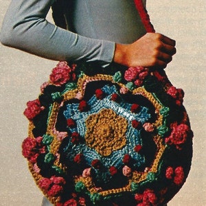 Pinwheel Pillow Bag RARE Hard to Find Boho Hippie Spiral Purse 1970s Vintage CROCHET Pattern PDF Download image 1