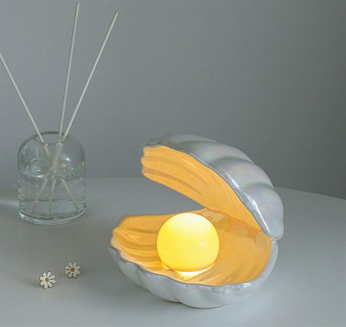 Pearl Shell Light Oyster Clam Lamp Ocean theme Nightlight Etsy