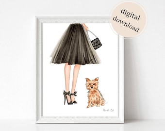 Aangepaste hond Art Print - gepersonaliseerd huisdier portret - DIGITALE DOWNLOAD - mode hoge hakken - handgetekende hondenliefhebber cadeau - hond moeder cadeau