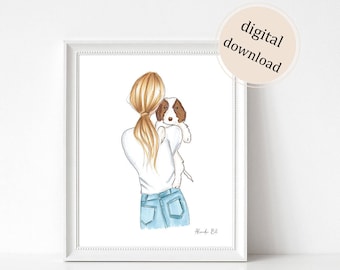 Aangepaste print meisje en hond - gepersonaliseerde hondentekening - DIGITALE DOWNLOAD - aangepaste handgetekende huisdierportret - hondenliefhebber cadeau - hond moeder cadeau