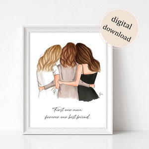 Mom And Two Daughters - Custom Print - DIGITAL DOWNLOAD /Fashion Illustration - Mother's Day Gift - Christmas Gift For Mother - Family Print