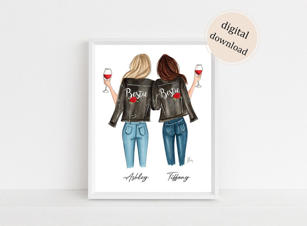 Personalized Besties Print– Hand Drawn Best Friend Gift- DIGITAL ...