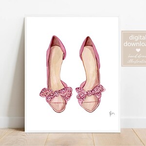 Glamorous Shoes with Bow Watercolor Print - DIGITAL DOWNLOAD - Aesthetic Wall Art - Luxury Home Decor - Fashion Illustration - Printable Art