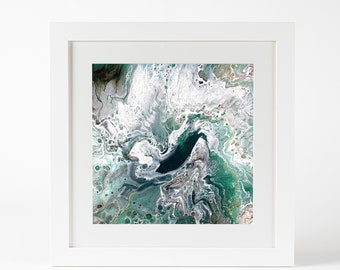 Green Grey Wall Art; Abstract Print; Print of Emerald, Silver and Gold Painting; Mounted & Framed or Unframed Square Print; Giclee Art Print