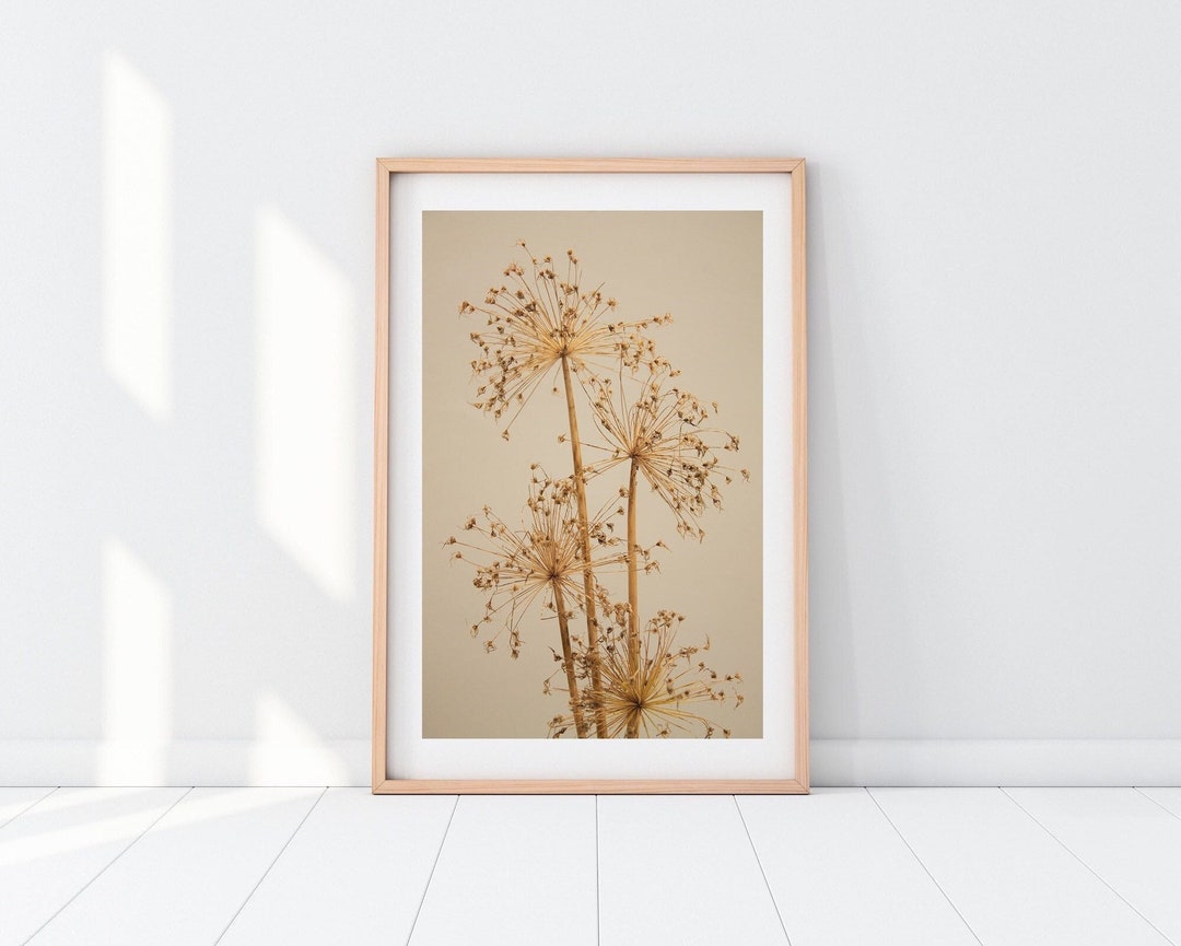 Beige Neutral Wall Art Botanical Print, Above Bed Nordic Decor, Allium