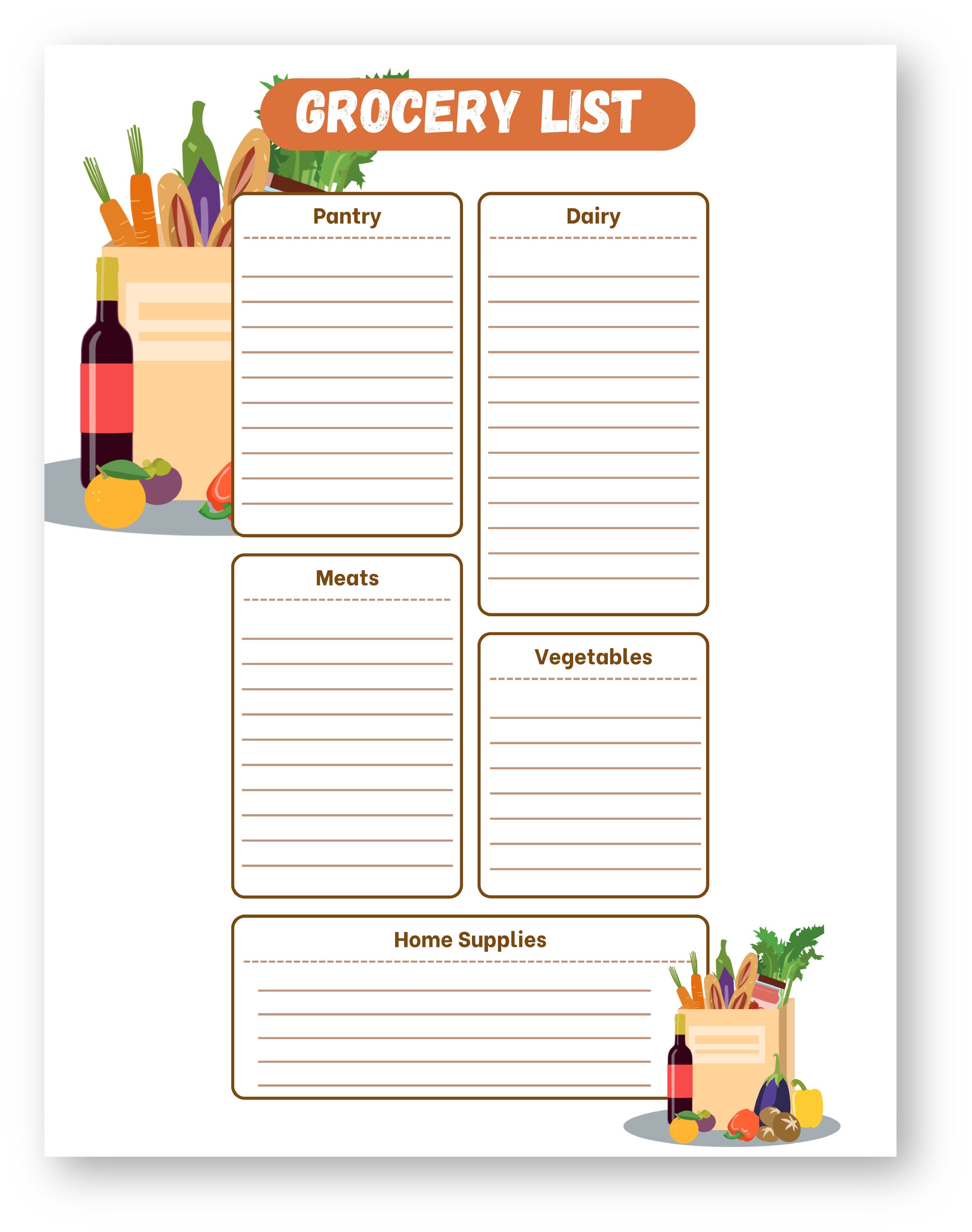 Printable Grocery Shopping List - Food Shopping List - Instant Download ...