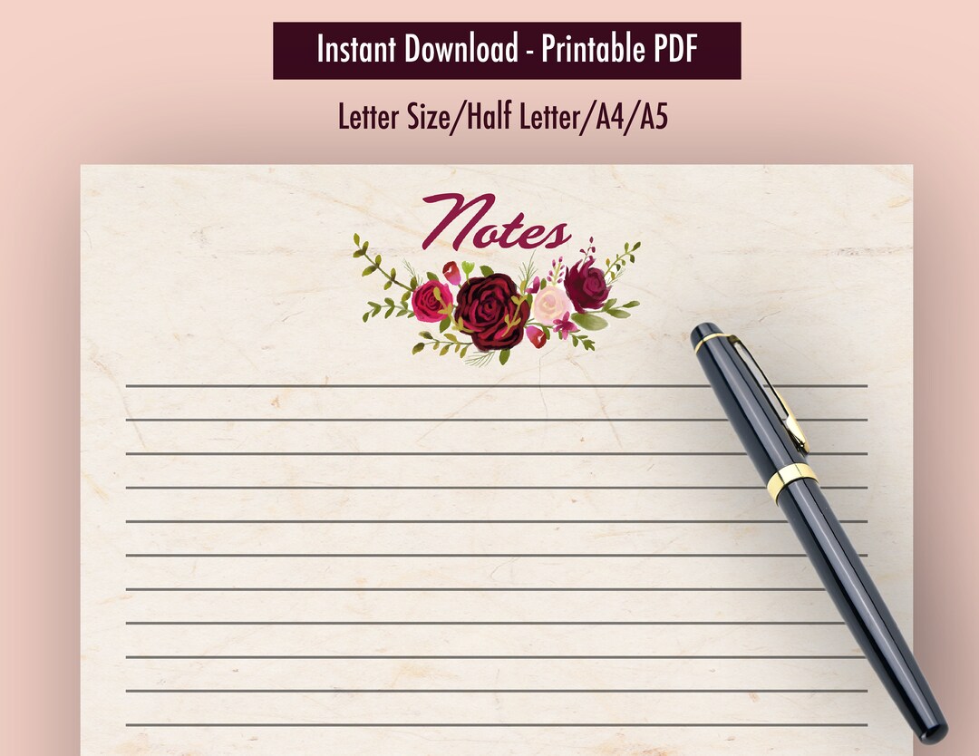 Floral Printable Notes Pages - Instant Download - Floral Stationary - Etsy