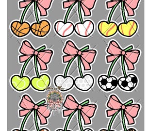 Coquette Sport Cherries Bundle | Cute Team Spirit Hearts & Bows | Homecoming Mum Supplies | Sports Bow Cut File| School Spirit SVGs