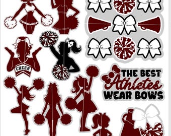 Cheer SVG Bundle | 13 Cheerleader Cut Files for Cricut & Silhouette | Pom Poms, Megaphones, Bows, Homecoming Mum SVGs