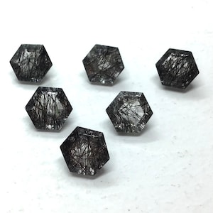 Black Rutile Quartz Hexagon Faceted Natural Top Quality Loose Gemstone For Assorted Jewelry 6x6, 7x7, 8x8, 9x9, 10x10, 11x11, 12x12mm