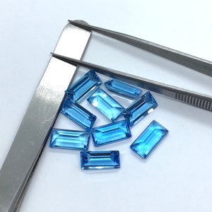 AAA Swiss Blue Topaz Gemstone: Baguette Cut, Faceted, Loose Stone (2x4-7x14mm)