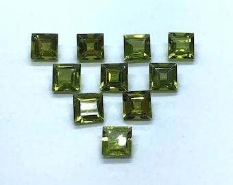 Natural Peridot Gemstone, Square Faceted AAA Quality, Loose Stone