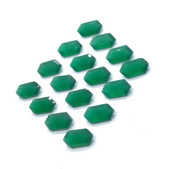 Green Onyx Hexagon Cut Gemstone, Faceted Jewelry Stone (6x9