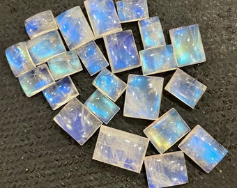 Natural Rainbow White Moonstone Rectangle Flat Back Cabochon Loose Gemstone Assorted Jewelry 4x6,5x7,6x8,7x9,9x11,10x12,10x14,12x16,18x25mm