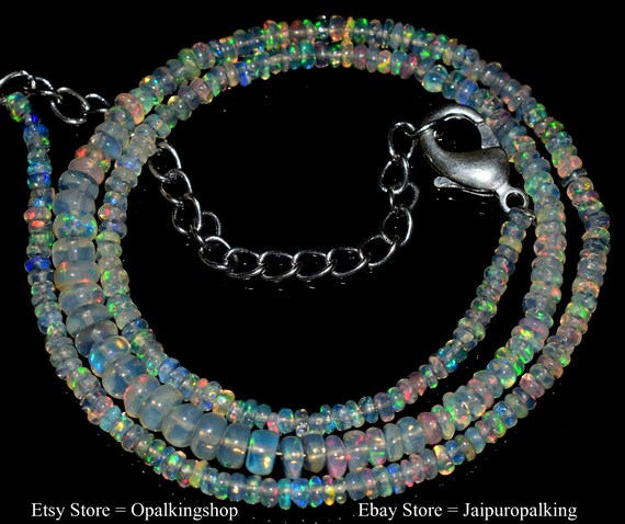 30 Carat 17 Smooth Beads Necklace Ethiopian Opal Beads Rainbow Fire Opal Natural Ethiopian Welo Fire Smooth Opal Beads Necklace