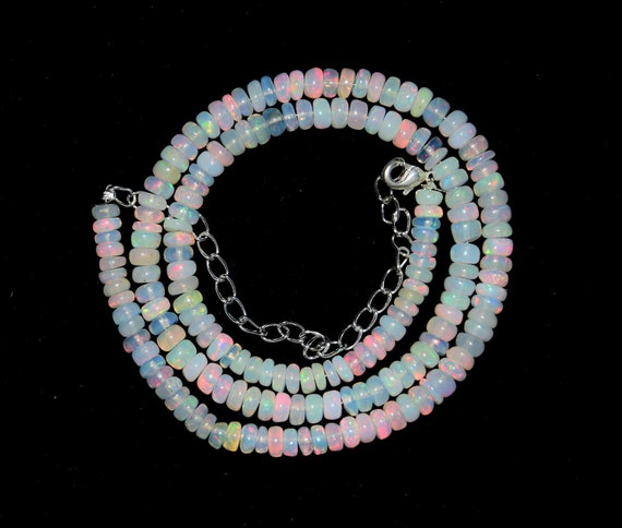 30 Carat 17 Smooth Beads Necklace Ethiopian Opal Beads Rainbow Fire Opal Natural Ethiopian Welo Fire Smooth Opal Beads Necklace
