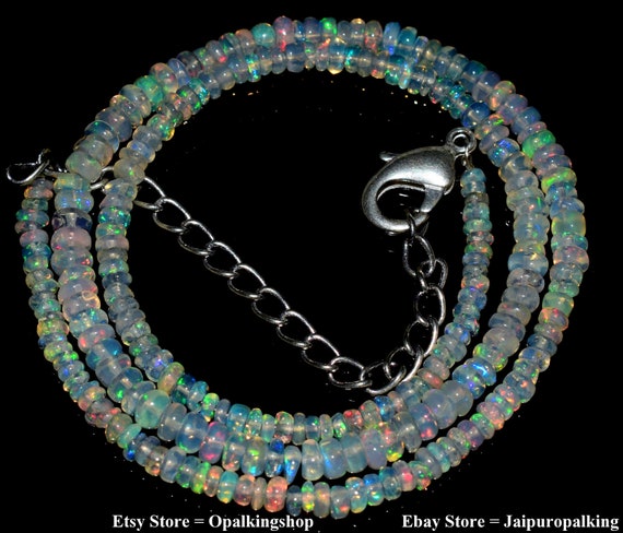 5.5 mm Ethiopian Opal Beads Necklace,18 Inch Ethiopian Opal Necklace AAA Black Opal Smooth Rondelle Necklace Ethiopian Black Opal Necklace