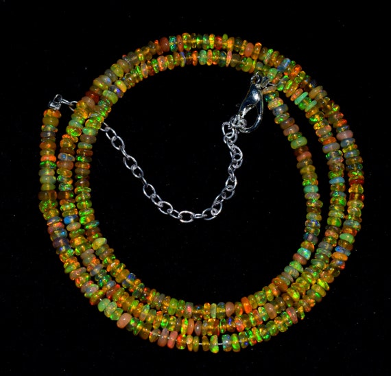 30 Carat 17 Smooth Beads Necklace Ethiopian Opal Beads Rainbow Fire Opal Natural Ethiopian Welo Fire Smooth Opal Beads Necklace