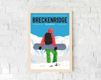 Impresión de snowboard, impresión de Breckenridge, freerider, póster de esquí, arte de snowboard