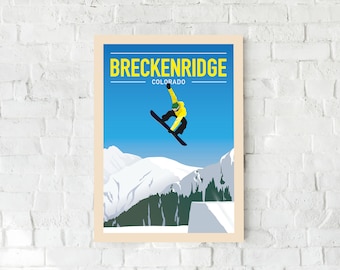 Impresión de snowboard, impresión de Breckenridge, freerider, póster de esquí, arte de snowboard