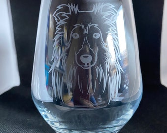 Sheltie StemlessStemmed Wine Glass Personalized