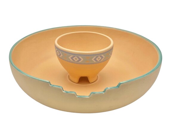 Terra Cotta Ceramic Serving Set Southwest Style Chip and Dip Set Vintage Serving Set