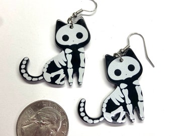 FREE SHIP Unique Cat Earrings, Rad Tech Gift, Unique Halloween Earrings, Rad Tech,  Weird Cat Earrings, Funny Cat Lover Gift, Xray Earrings