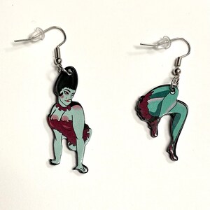 FREE SHIP Beetlejuice Funny Earrings, Beetlejuice Magician Assistant Unique Weird Earrings