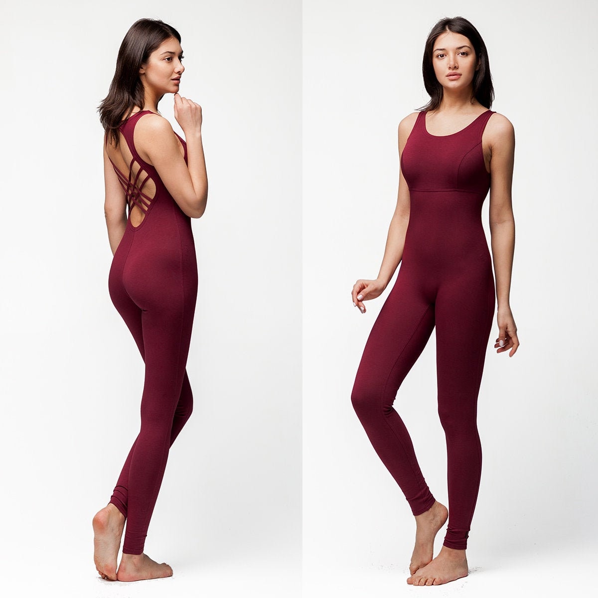 Yoga bodysuit unitard. Organic cotton jumpsuit. Fitness suit. Etsy