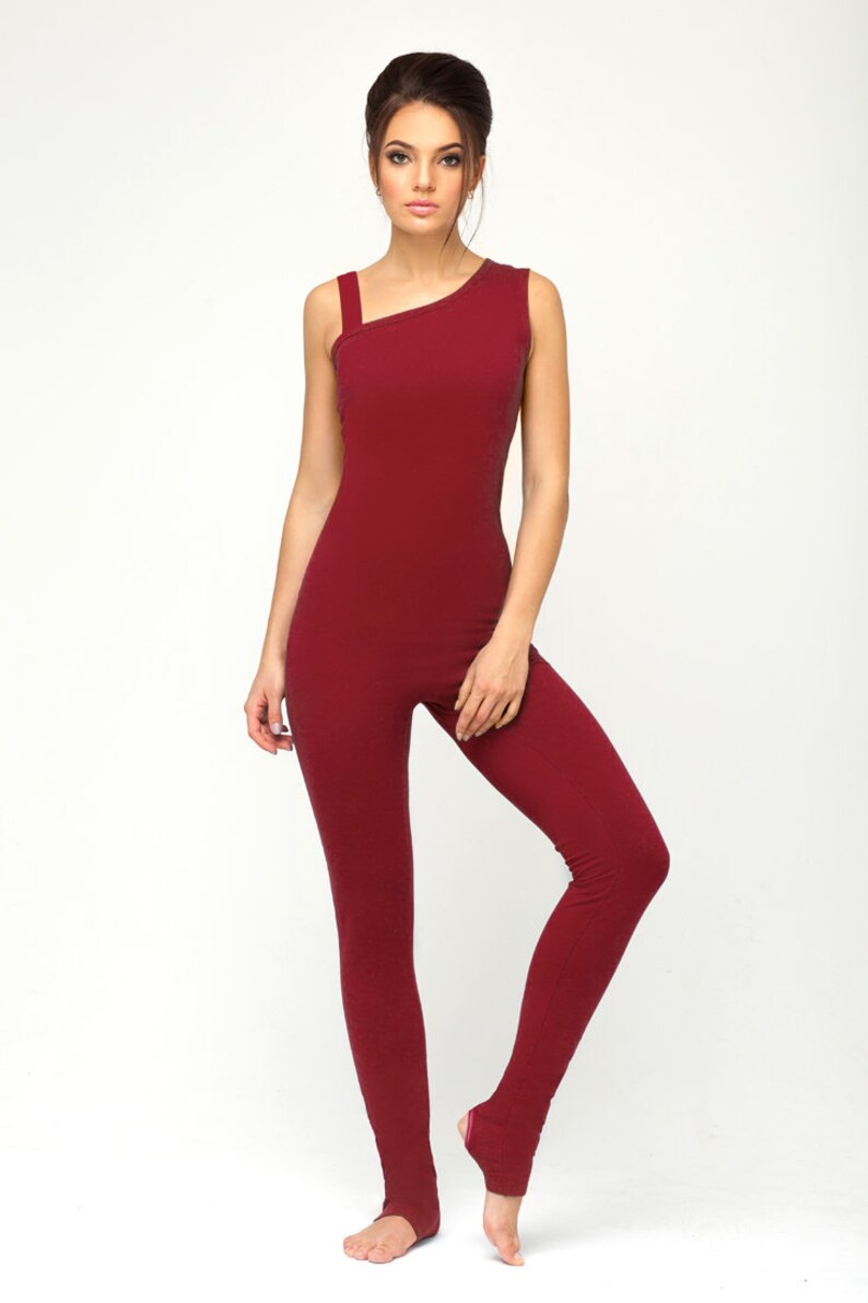 Yoga bodysuit unitard. Organic cotton jumpsuit. Fitness suit. Etsy