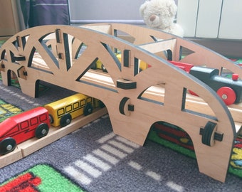 Wooden Train Bridge – Brio-Compatible Montessori Railway Accessory, Baltic Birch DIY Kit