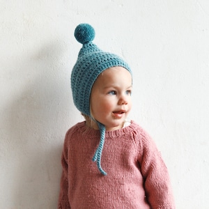 Pure merino wool baby bonnet/merino baby hat/merino pixie hat/merino pixie bonnet/wool kids bonnet/baby pixie hat/Bearloom image 1