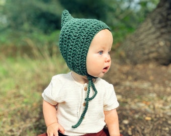 Crochet Pixie Bonnet/Newborn Baby Toddler Winter Hat/Wool Pixie Hat/Boys and Girls Winter Accessory/Bonnet/Handmade