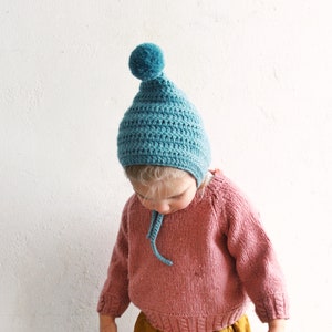 Pure merino wool baby bonnet/merino baby hat/merino pixie hat/merino pixie bonnet/wool kids bonnet/baby pixie hat/Bearloom image 4